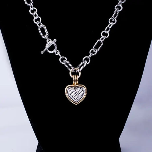 Two Tone Heart Charm Toggle Necklace