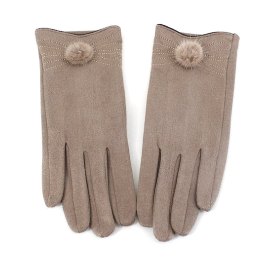 Pretty Persuasion Taupe Pom Pom Glove