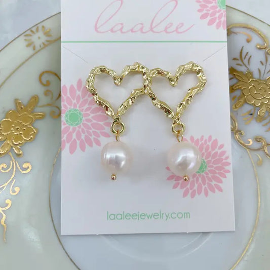 Laalee Gold Heart Earring with Pearl Dangle