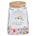 Christian Art Gifts | Glass Gratitude Jar with Cards | Give Thanks Pink Ranunculus