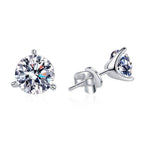 Three-Prong Moissanite Stud Earring in 925 Sterling Silver: 1.6 ct