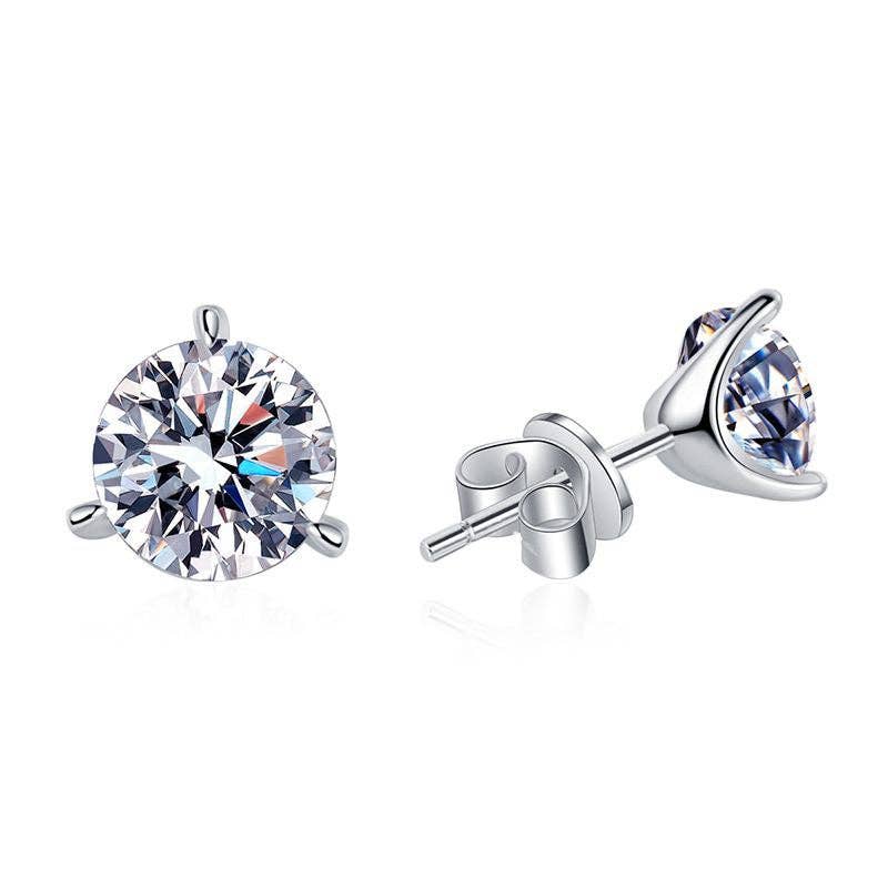 Three-Prong Moissanite Stud Earring in 925 Sterling Silver: 1.6 ct