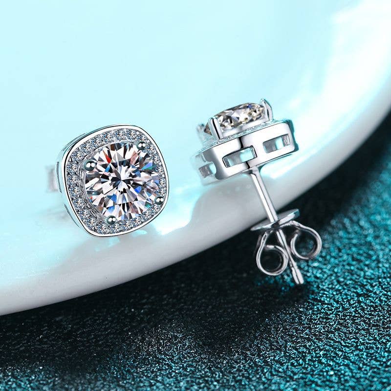 Perimade & Co | Four-Prong Moissanite Stud Earrings | Sterling Silver: 1.0 ct