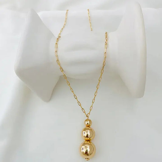 Laalee Gold Three Ball Drop Paperclip Chain Necklace