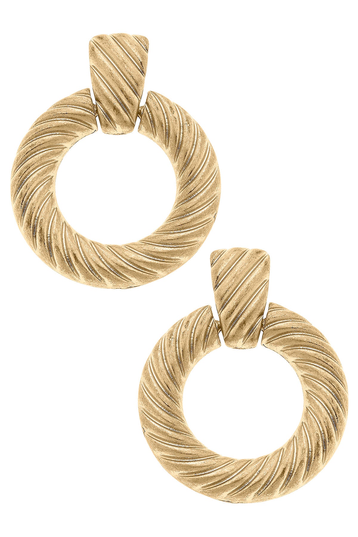 Canvas Style | Earrings | Kyra Twisted Metal Drop Hoops in Worn Gold