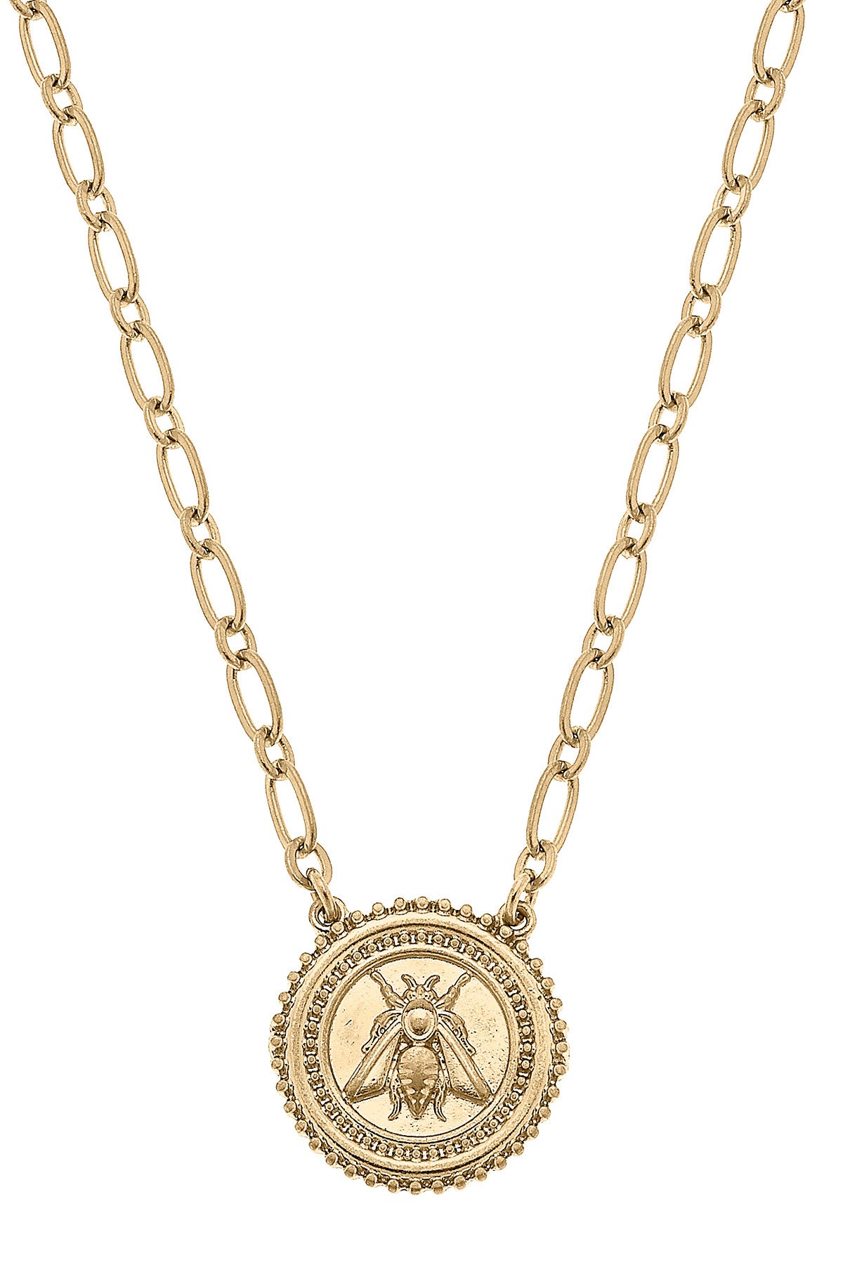 Canvas Style | Necklace | Nicolette Bee Medallion in Worn Gold