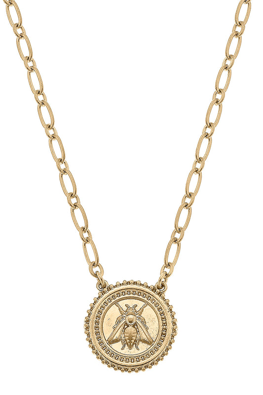 Canvas Style Nicolette Bee Medallion Necklace in Worn Gold