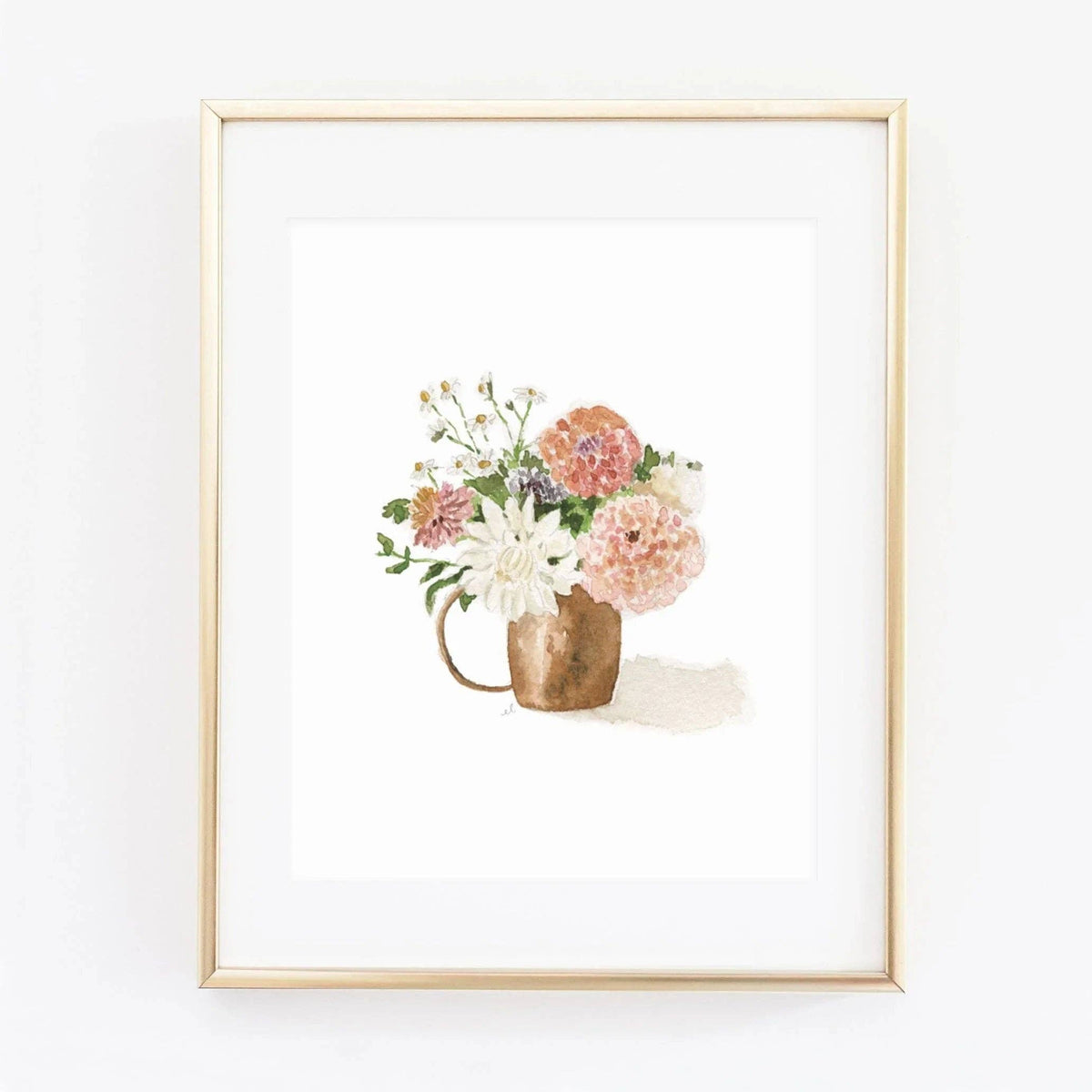 Dahlias watercolor wall art print: 8x10