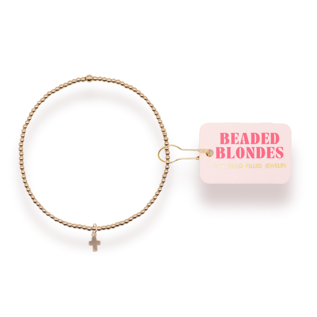 Beaded Blondes | Mini Cross Charm Bracelet Gold | Standard 6.75 inch