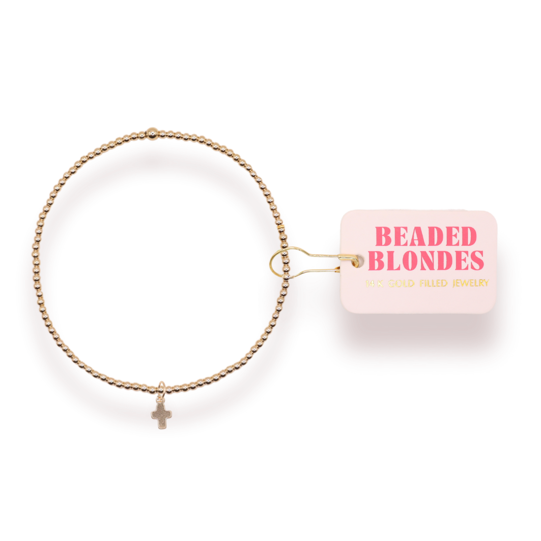 Beaded Blondes | Mini Cross Charm Bracelet Gold | Standard 6.75 inch