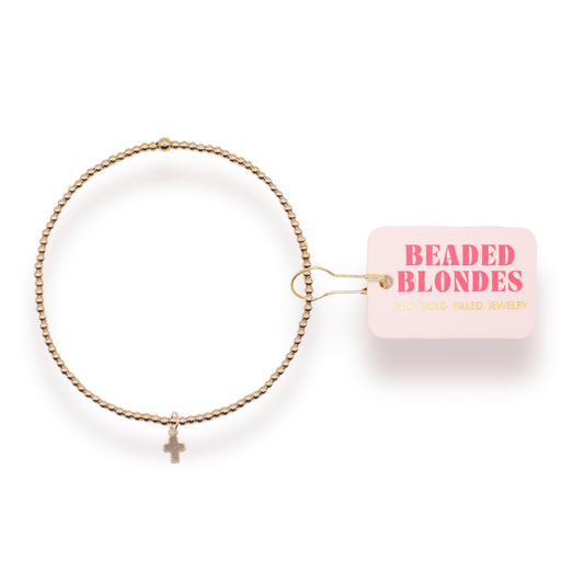 Beaded Blondes | Mini Cross Charm Bracelet Gold | Standard 6.75 inch