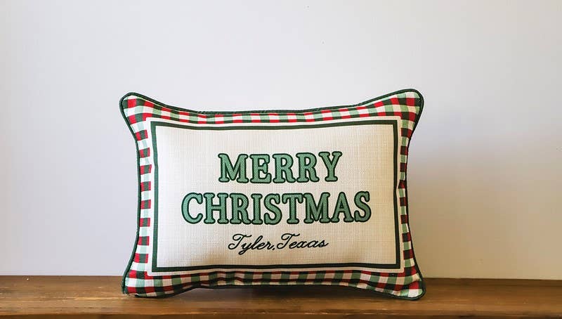 Little Birdie Home | Merry Christmas Paducah Triple Gingham Pillow