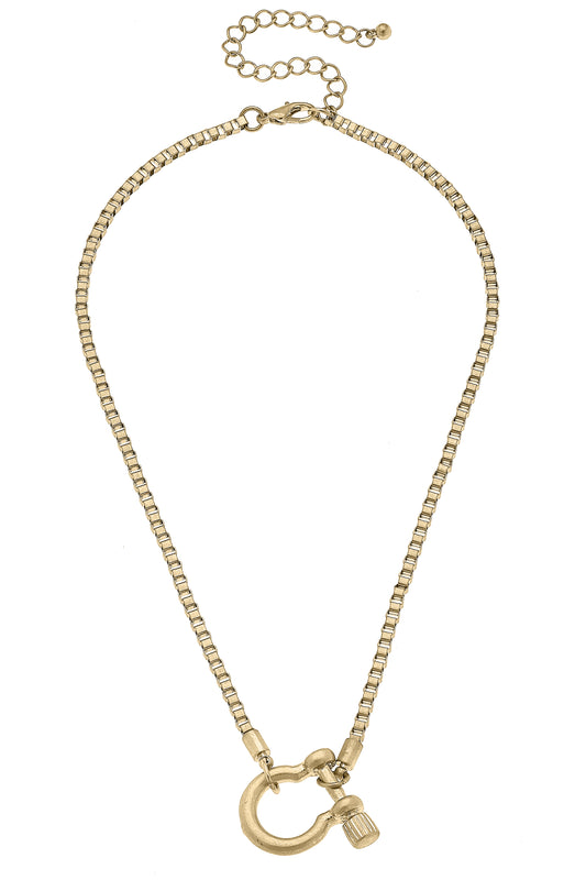 Canvas Style Hayden Box Chain Horsebit Necklace in Shiny Gold