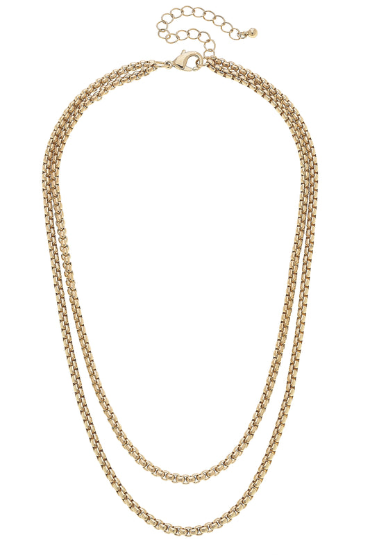 Canvas Style Caroline 2-Row Layered Box Chain Necklace in Shiny