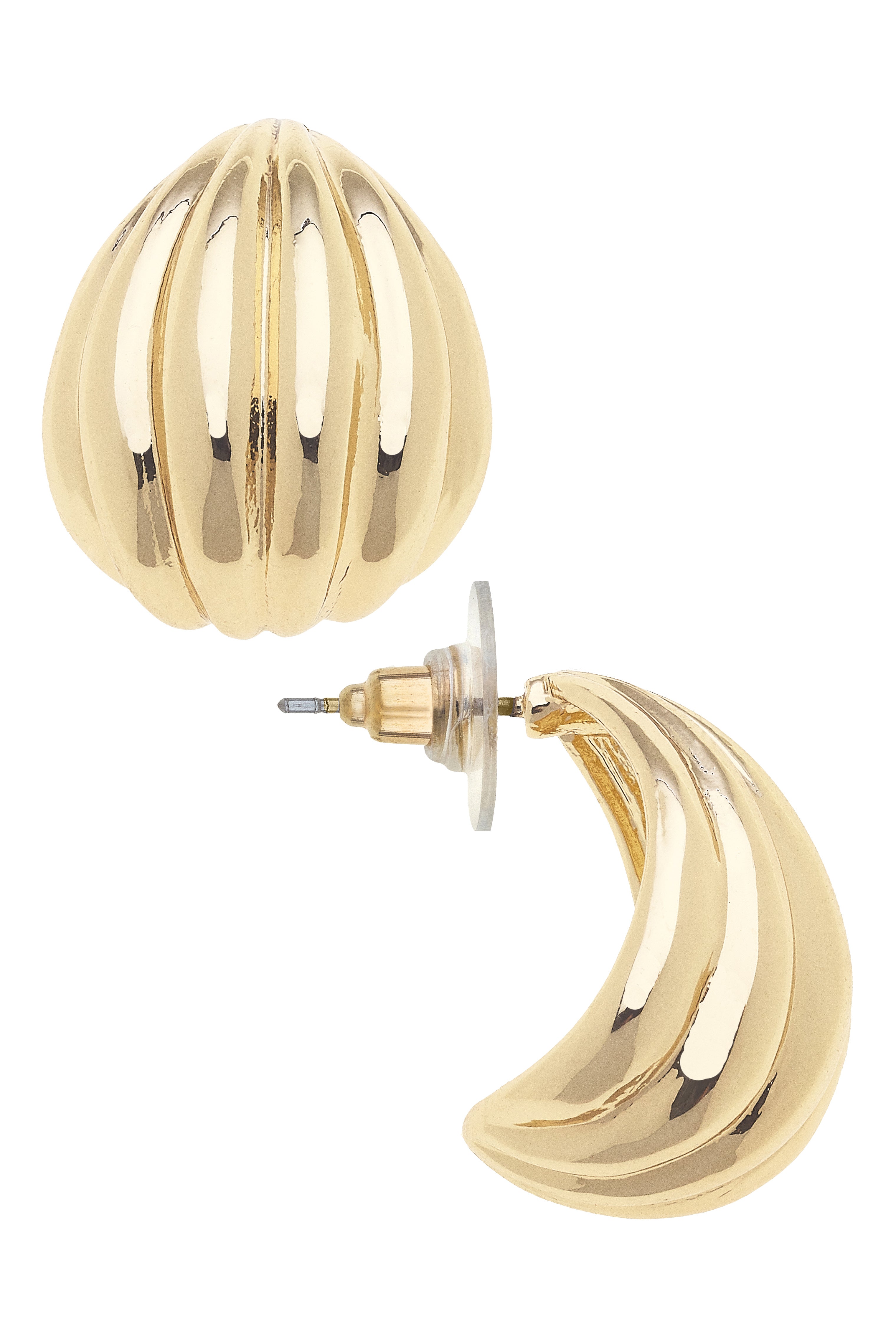 Canvas Style | Earrings | Ronnie Ribbed Arch Hoops in Shiny Gold