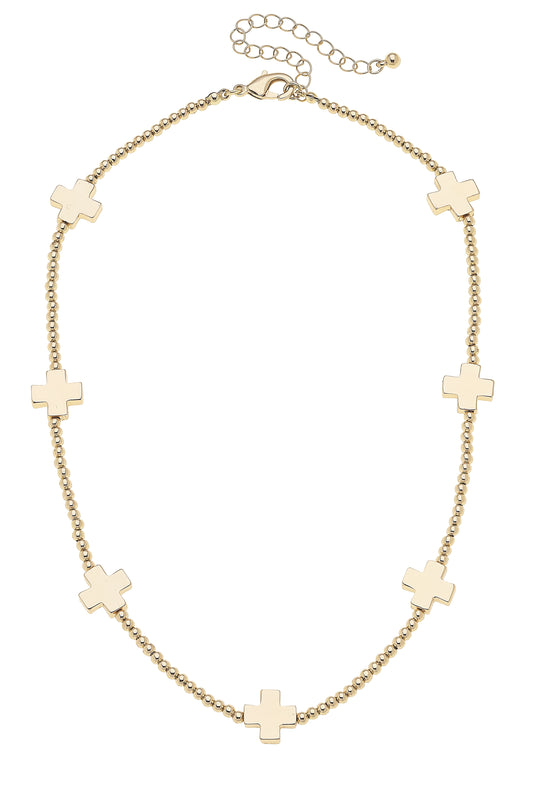 Canvas Style Macy Square Cross & Ball Bead Station Necklace