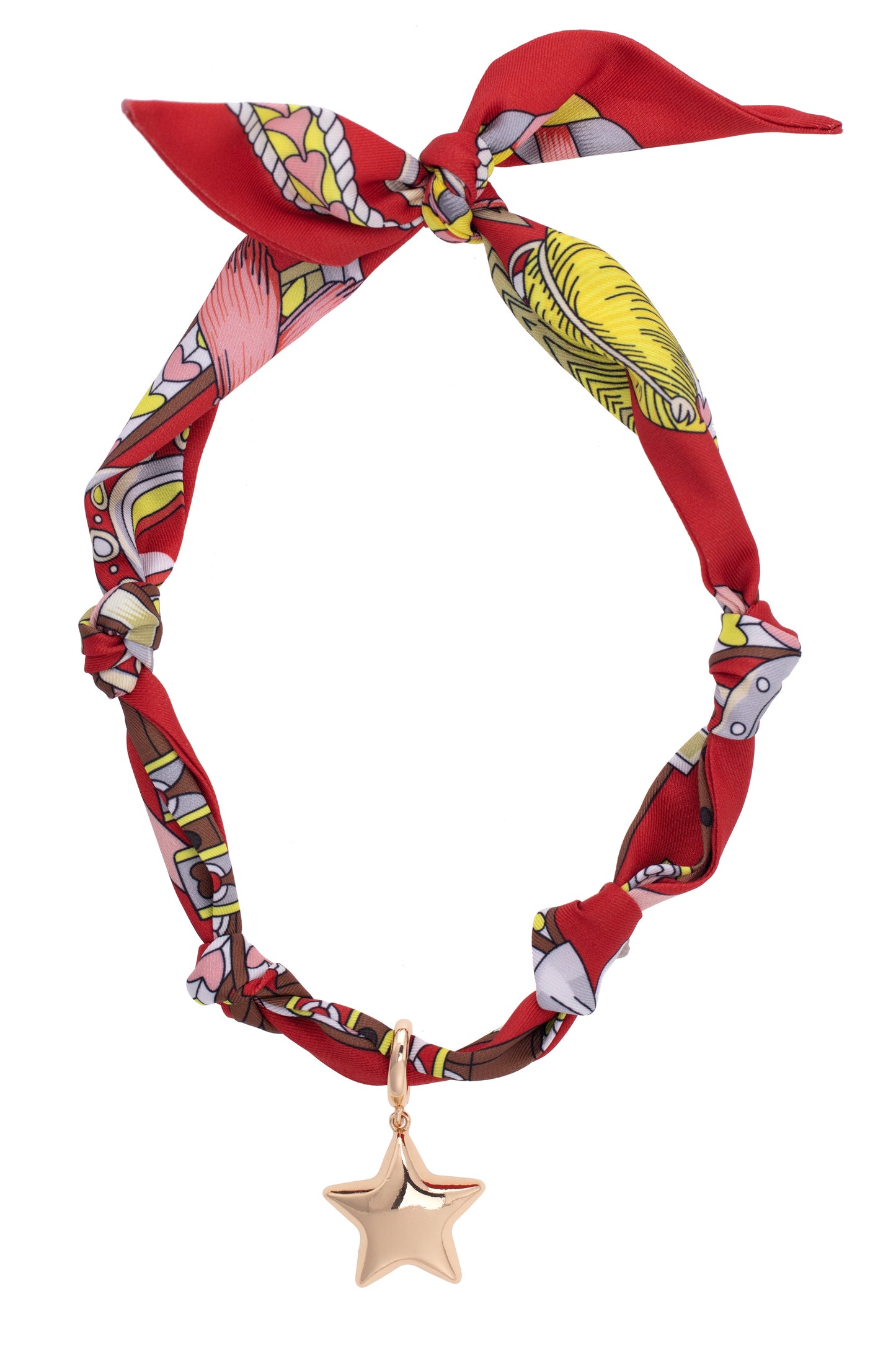 Canvas Style Bellatrix Puffy Star Scarf Necklace in Red/Light Pink