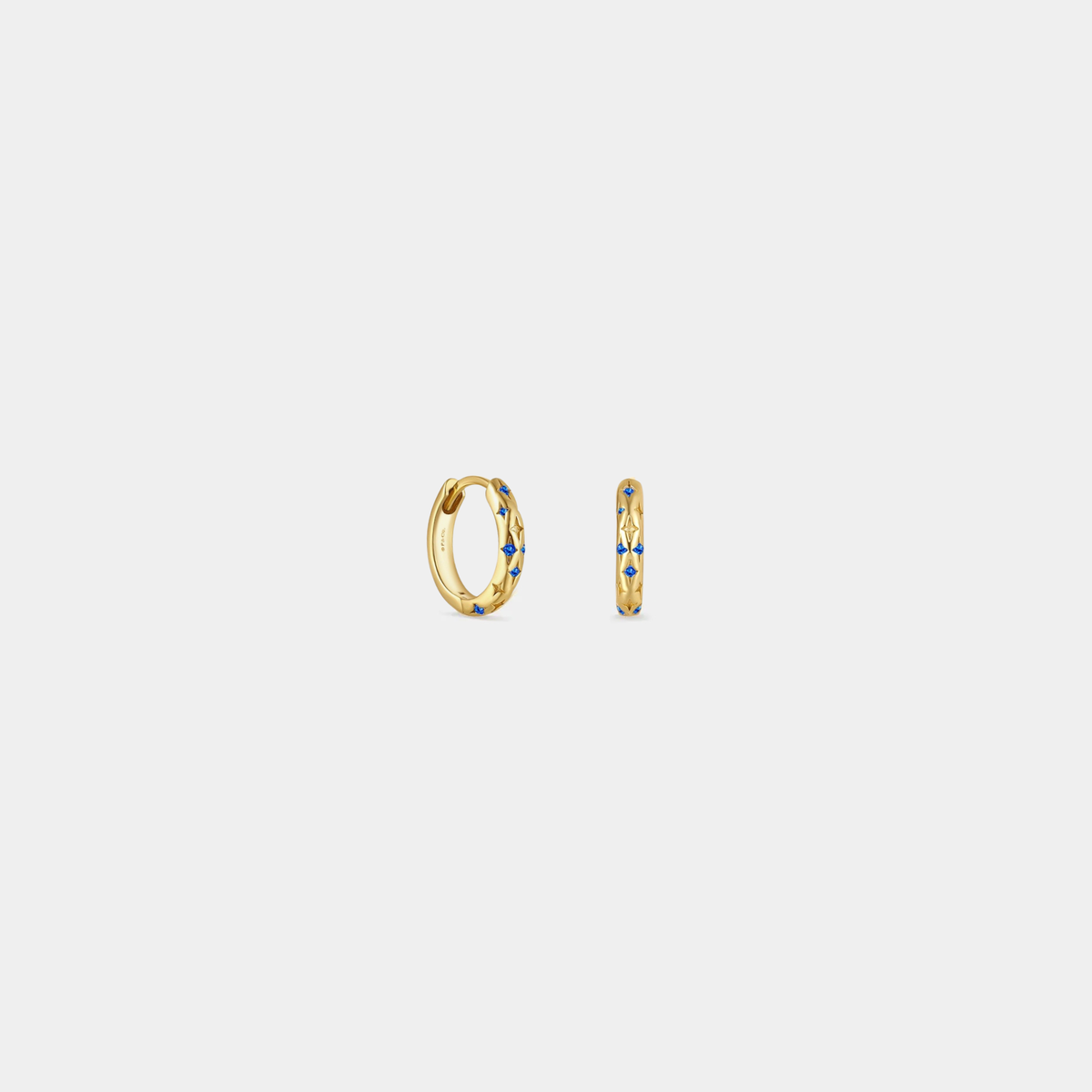 Dainty Gold Star Huggie Hoop Earrings in 925 Sterling Silver: Gold/Blue