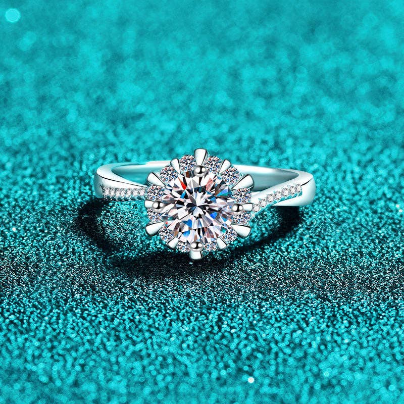 Moissanite Halo Bypass Engagement Ring in Sterling Silver: 6 US/CA / 1.0 ct