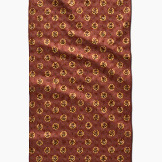 Geometry Artisanal Floral Orange Tea Towel