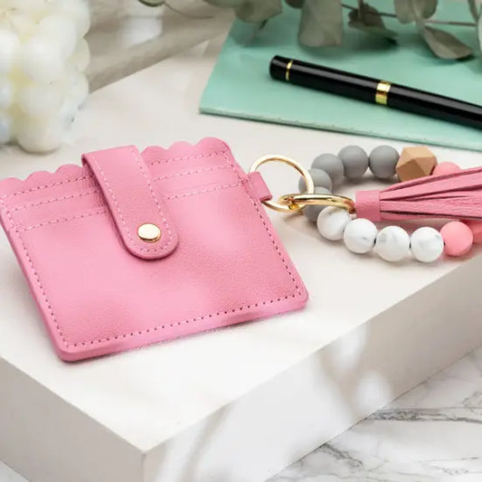 American Leather Goods Keychain Wallet with Wristlet Bangle Bracelet Pink