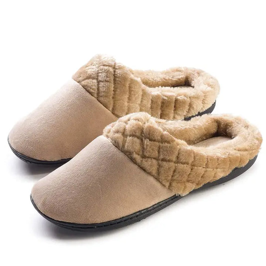 Roxoni Women's Tan Slippers with Diamond Plush Fur Trim