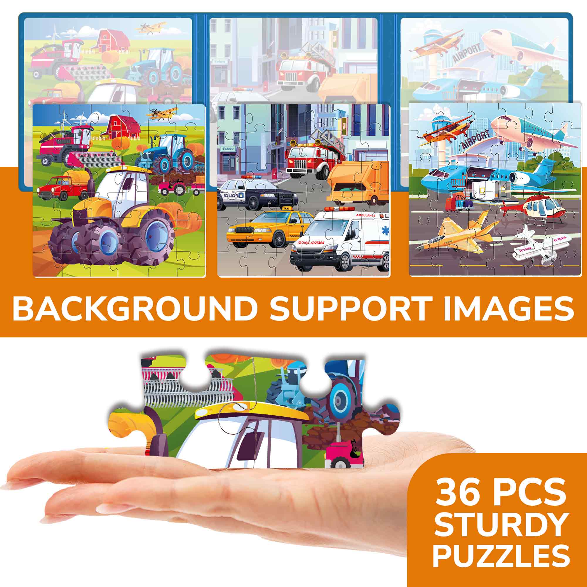 Quokka Magnetic Puzzles 3x36 Pcs Puzzles for Kids | Transport