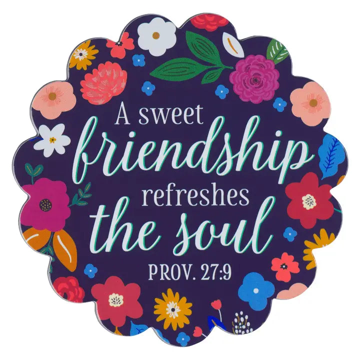 Christian Art Gifts Magnet Blue Floral Sweet Friendship Prov. 27:9