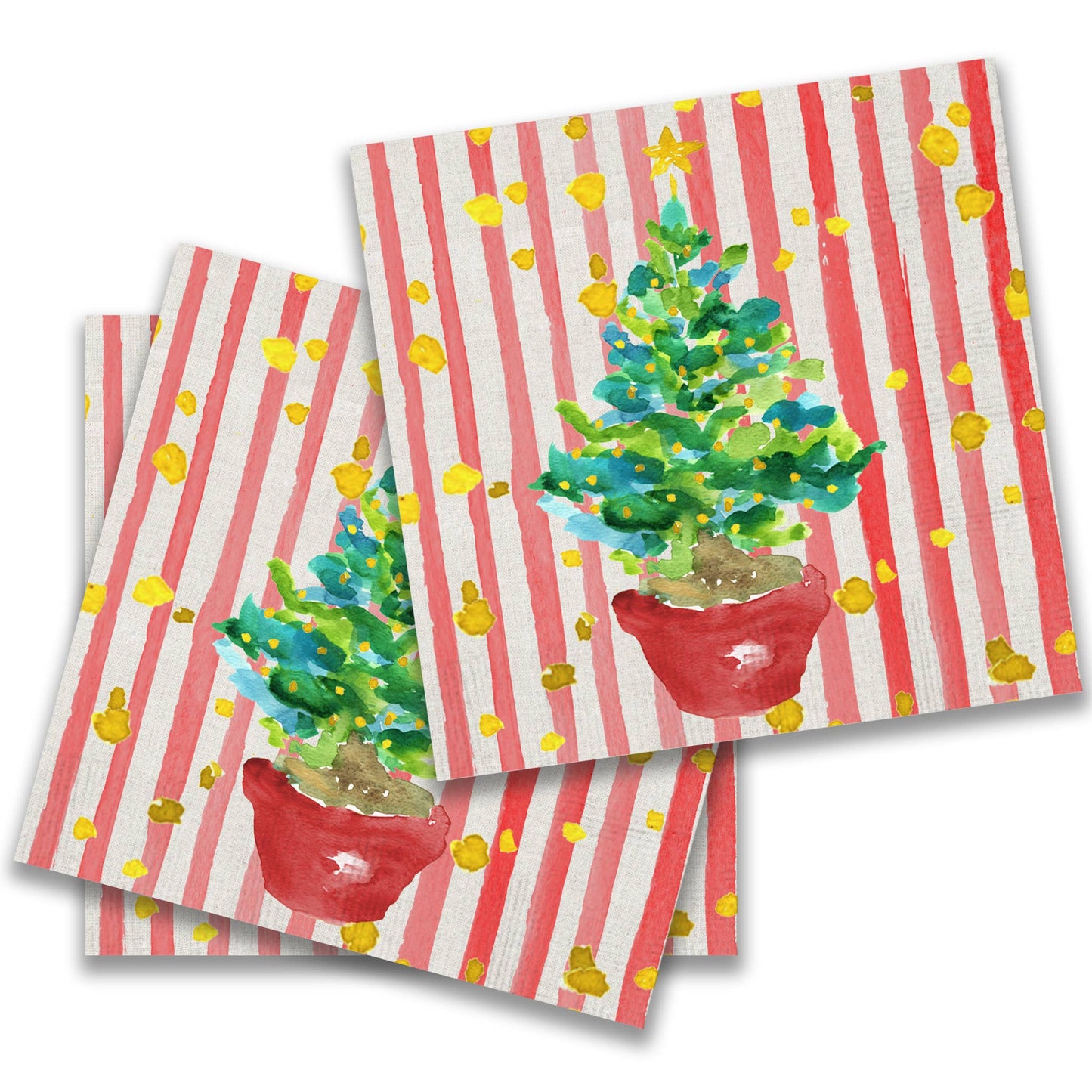 French Graffiti Red Potted Christmas Tree Cocktail Napkin