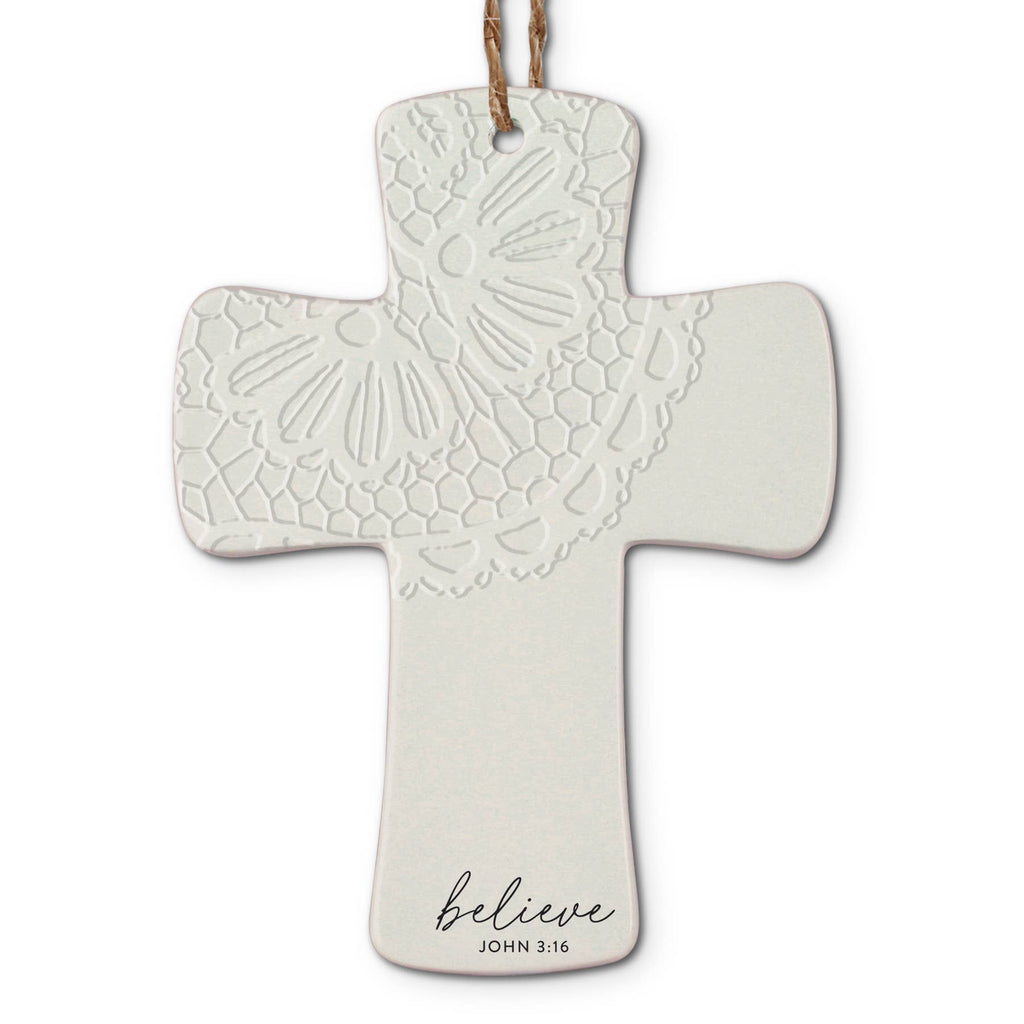 Dicksons🎄 LCP Christmas Ornament Cross Lace Believe