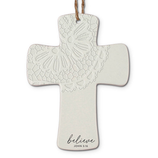 Dicksons🎄 LCP Christmas Ornament Cross Lace Believe