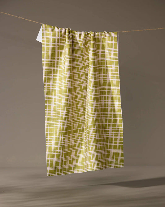 Geometry Orchard Plaid Green Tea Towel