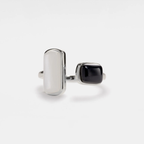 Black White Agate Onyx Cabochon Ring in 925 Sterling Silver: Rose gold