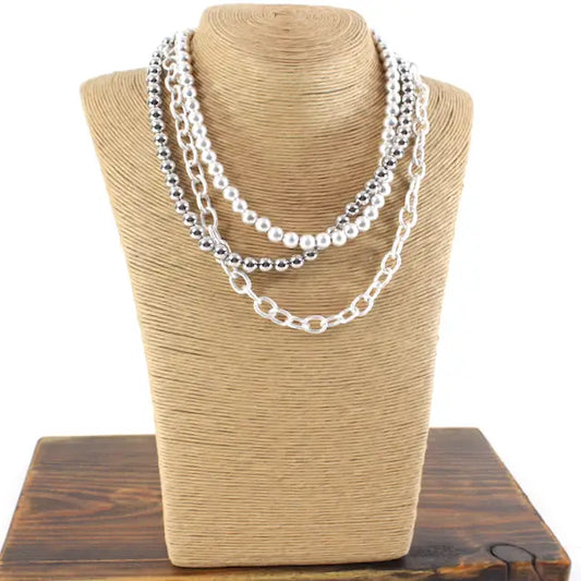 Pretty Persuasion Silver Layered Beaded Chain Necklace