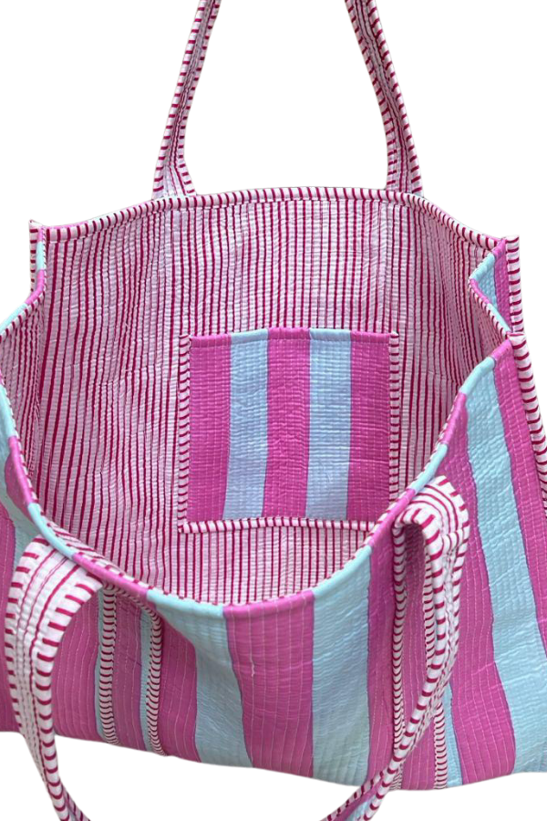Nash Grey | Reef Pink and Blue Striped Tote Bag