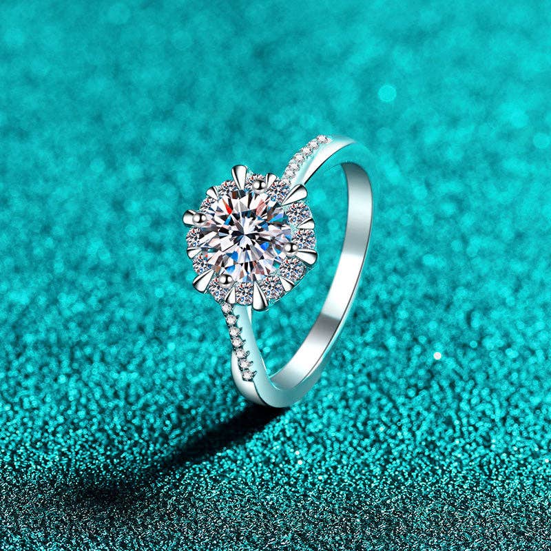 Moissanite Halo Bypass Engagement Ring in Sterling Silver: 6 US/CA / 1.0 ct