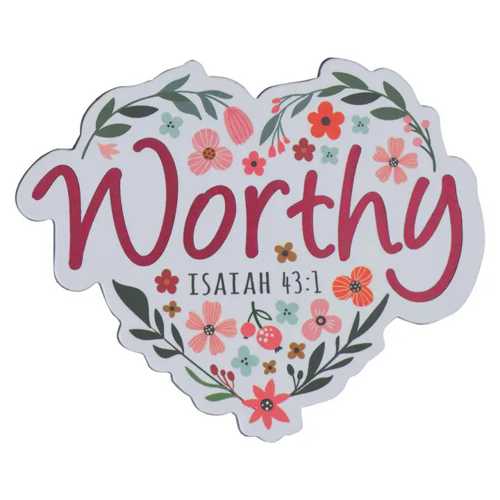 Christian Art Gifts | Magnet | White Floral Worthy Isa. 43:1