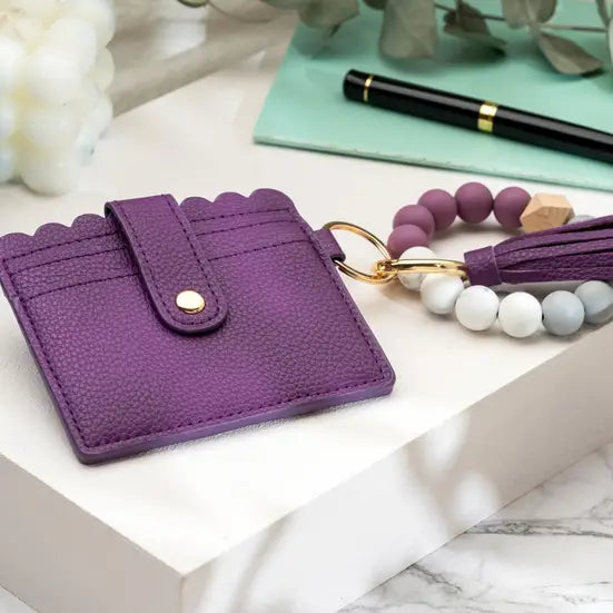 American Leather Goods Keychain Wallet with Wristlet Bangle Bracelet Purple