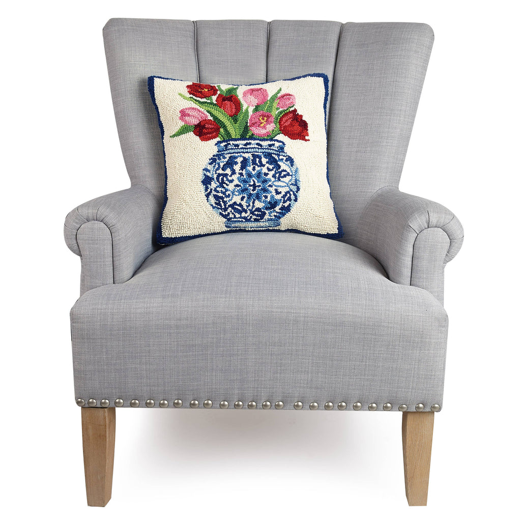 Chinoiserie Vase Tulips Hook Pillow - Sally Eckman Roberts