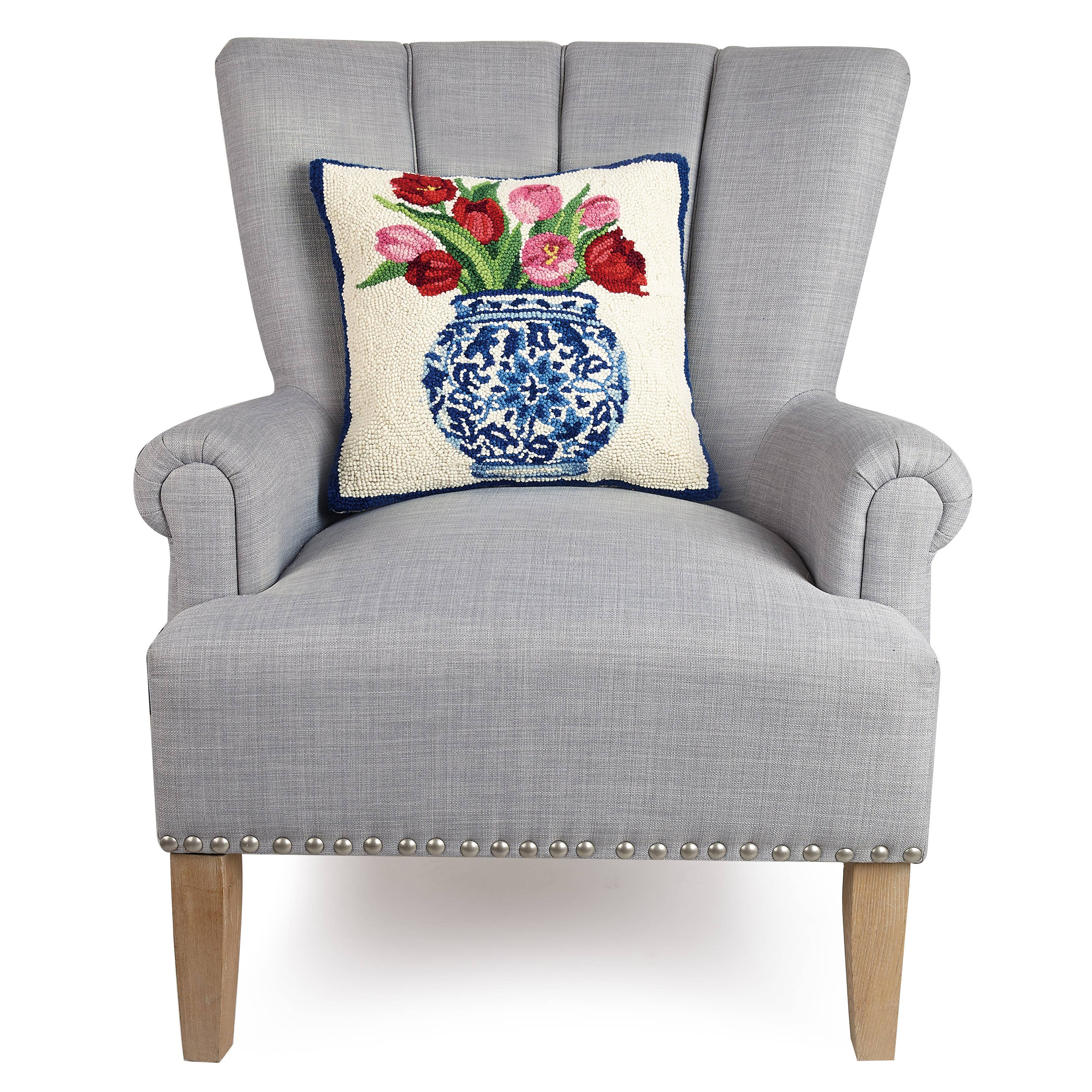 Chinoiserie Vase Tulips Hook Pillow - Sally Eckman Roberts