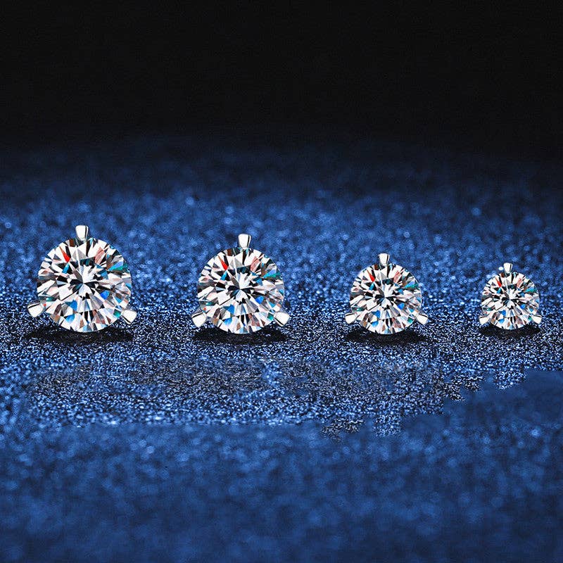 Three-Prong Moissanite Stud Earring in 925 Sterling Silver: 1.0 ct