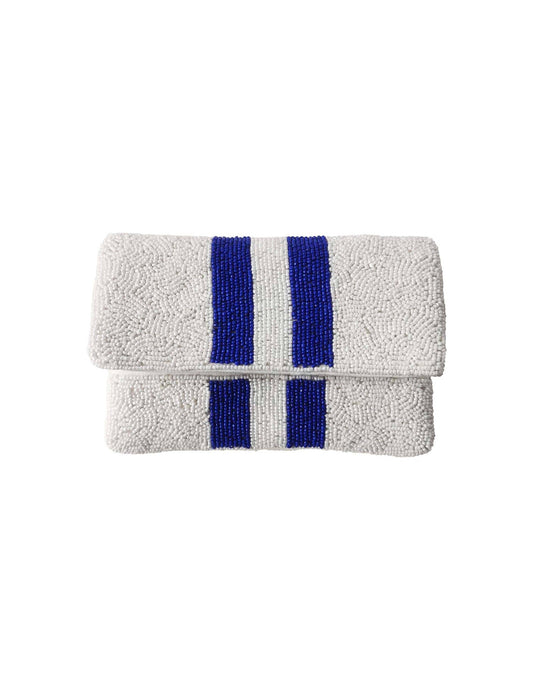Pizzazz Inc. Kentucky Blue White Striped Beaded Mini Clutch