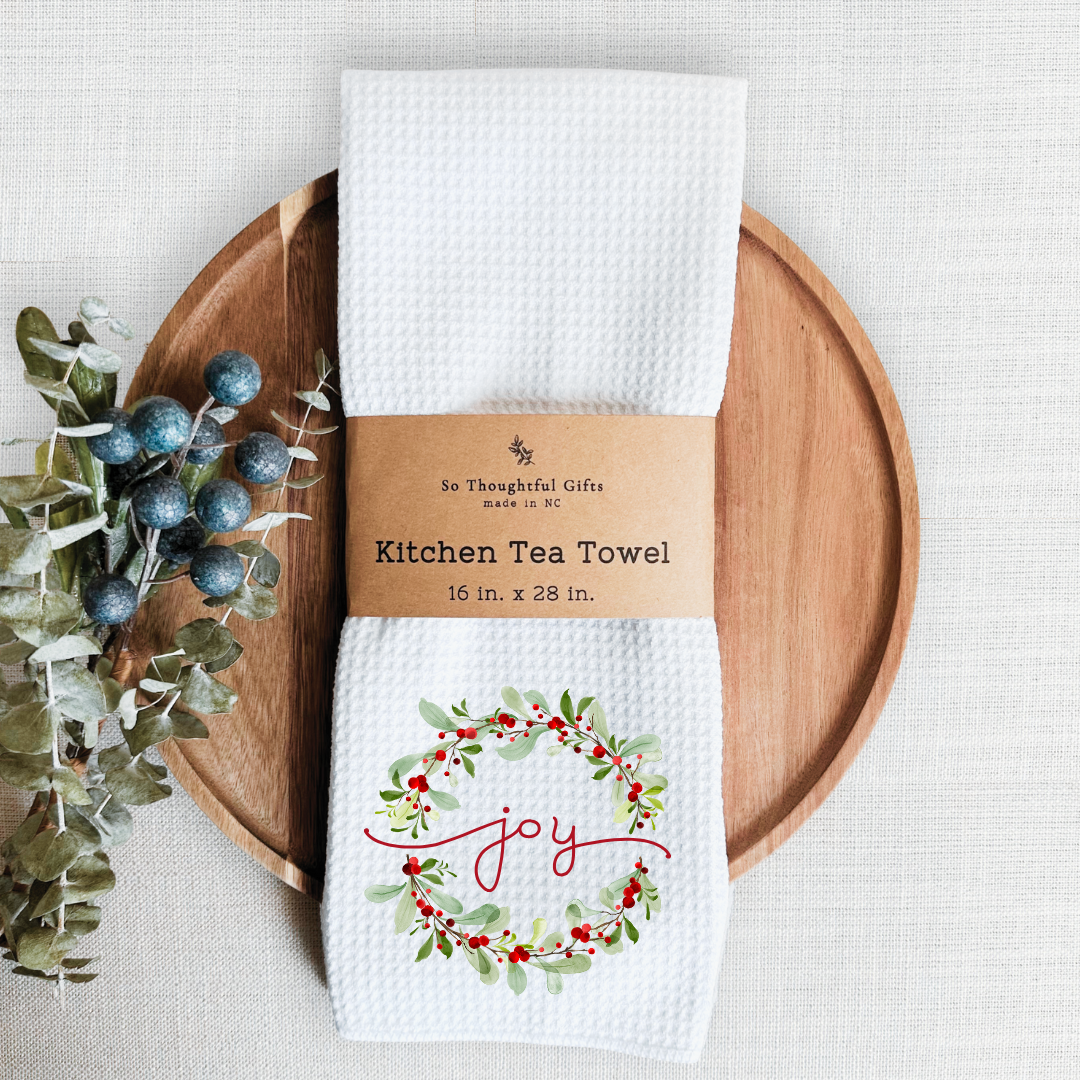 So Thoughtful Gifts Tea Towel | Christmas Joy Wreath