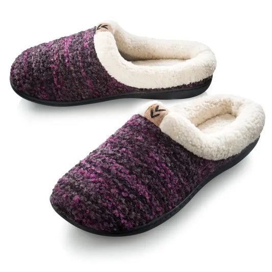 Roxoni Women's Purple Lined Sweater Memory Slippers