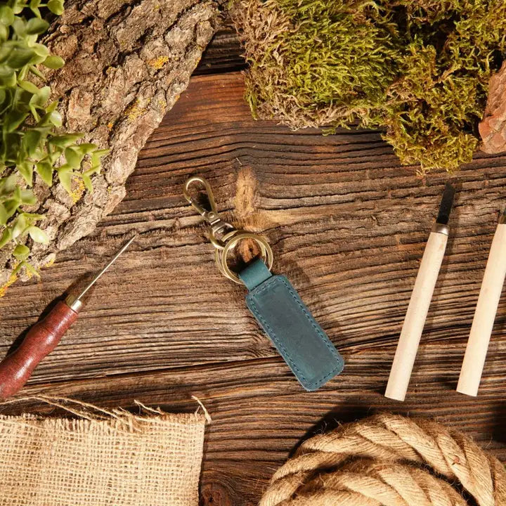 American Leather Goods | Genuine Keychain | Blue
