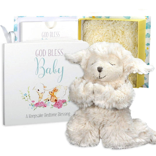 Bearington God Bless Baby Gift Set w/ Book, Praying Lamb and Book