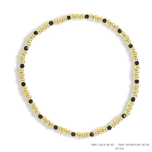 Savvy Bling Gold Filled & Black Swarovski Crystal Beaded Bracelet 3mm/2mm