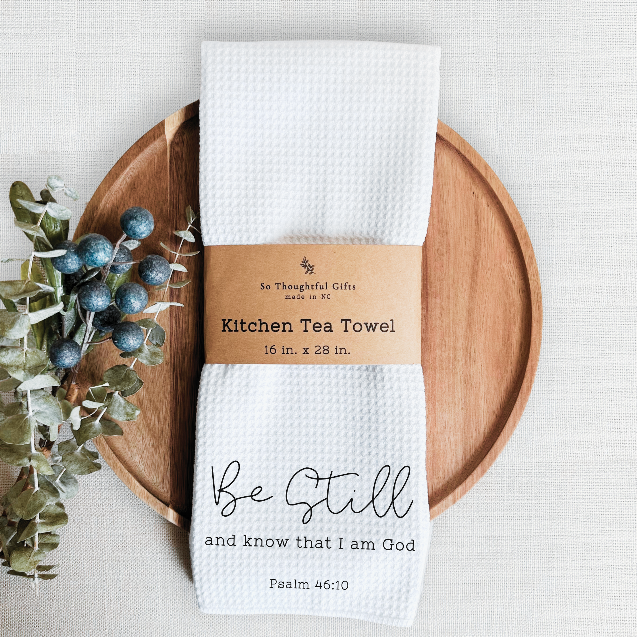 So Thoughtful Gifts Scripture Tea Towel | Be Still