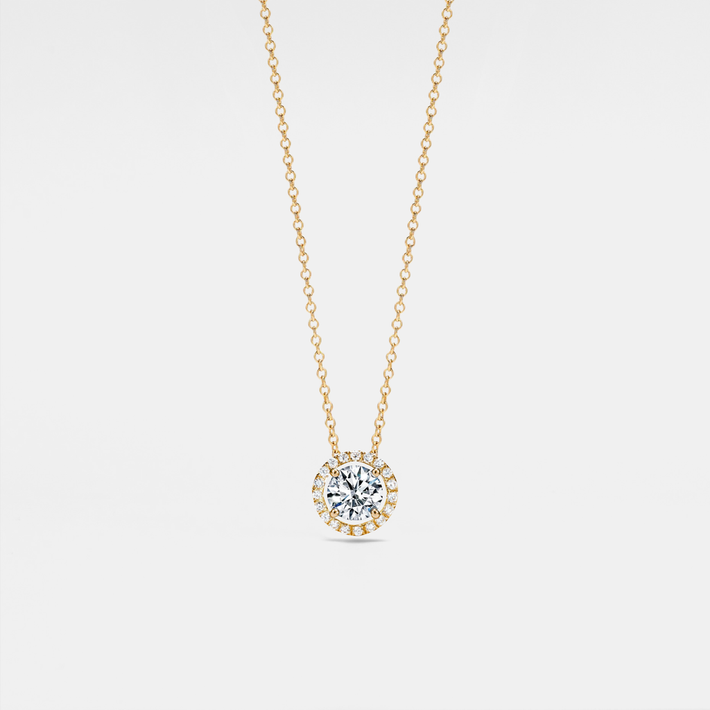 Four-Prong Moissanite Halo Necklace in 925 Sterling Silver: Silver / 2.0 ct