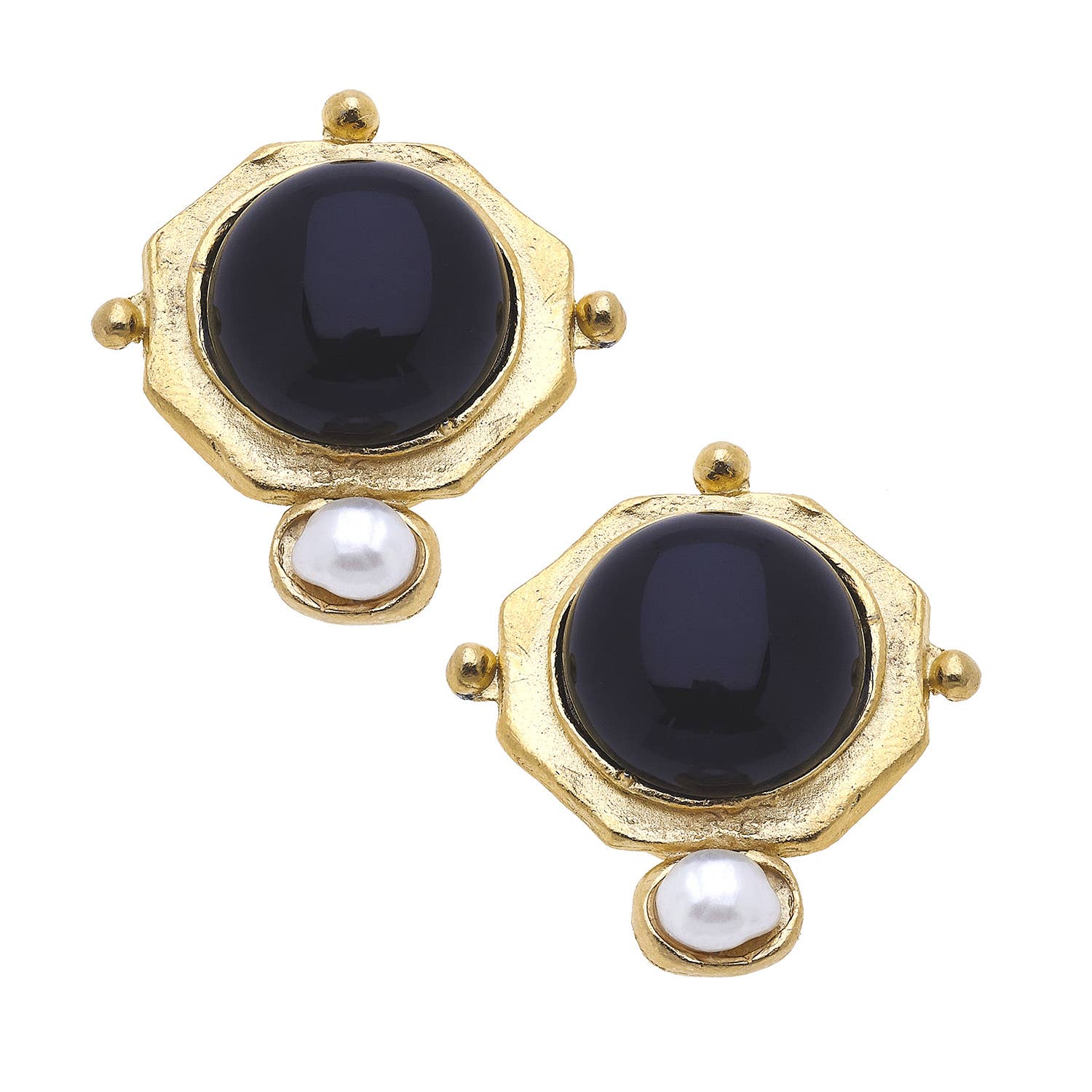 Susan Shaw | Earrings | Becca Black Quartz + Pearl Studs